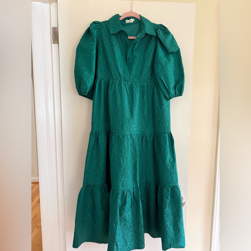 Elegant Green Puff Sleeve Dress